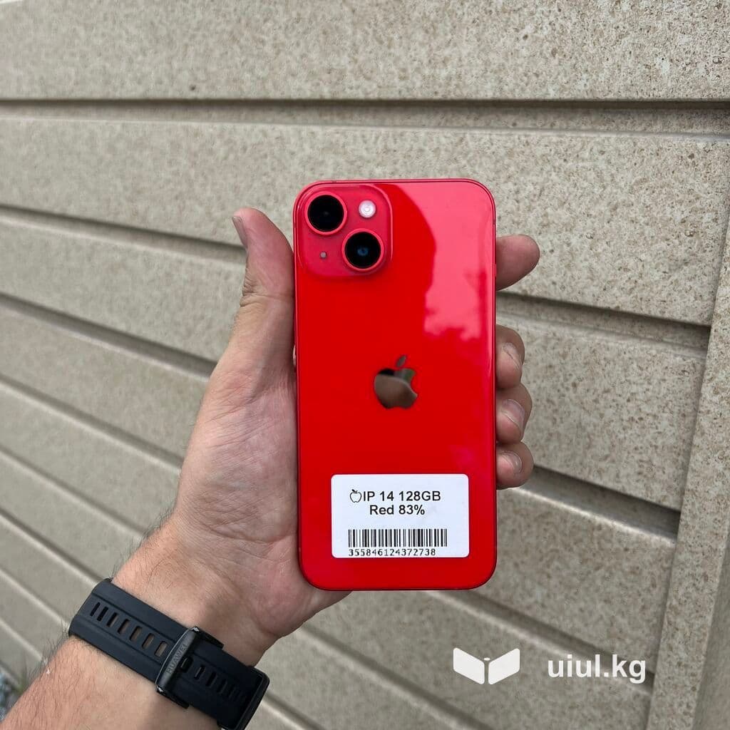 IPhone 14, Б/у, 128 ГБ, Красный, Защитное стекло, Кабель, 83 % 10 из 13