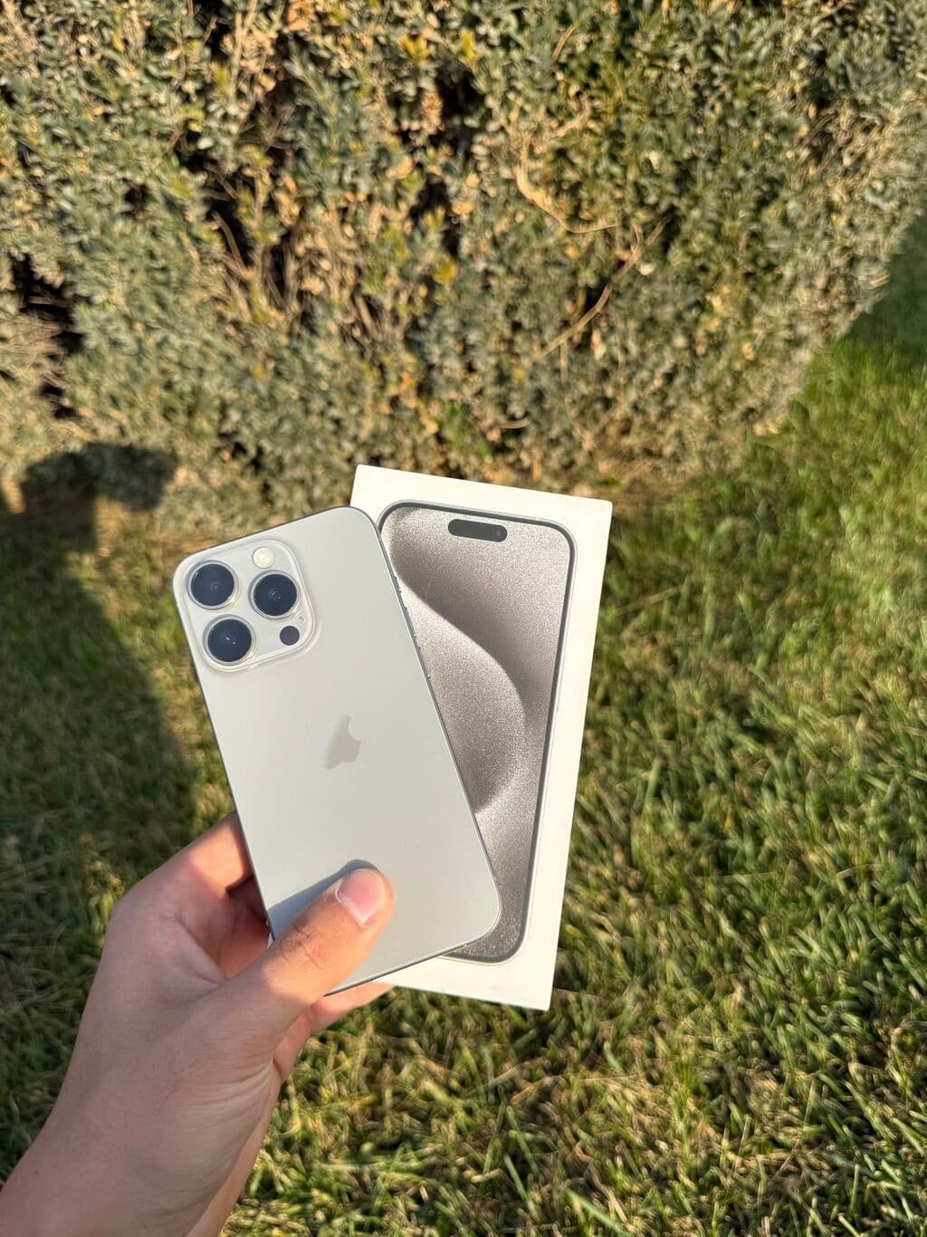 IPhone 15 Pro, Б/у, 256 ГБ, Natural Titanium, Зарядное устройство, Защитное стекло, Чехол, 87 %
